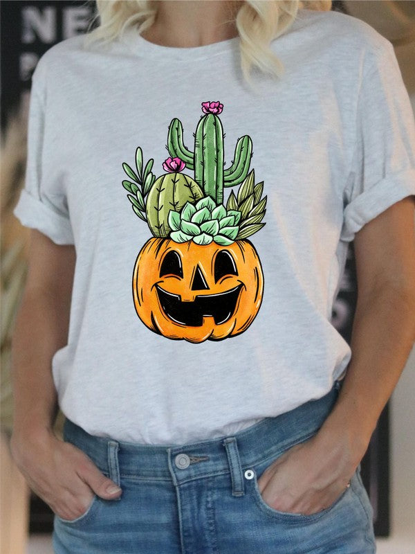 Pumpkin with Cactus Halloween Crew Neck Tee